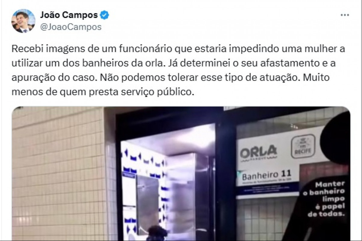 O prefeito João Campos usou o X para informar o afastamento do funcionário.